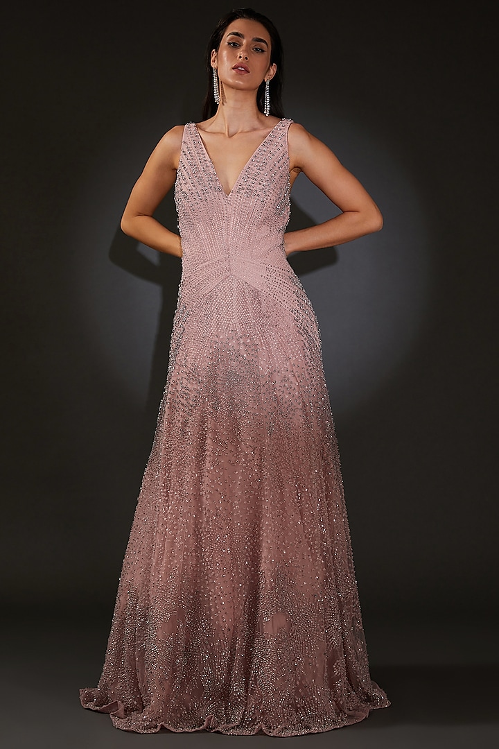 Periwinkle Pink Tulle Embroidered Gown by Rohit Gandhi & Rahul Khanna at Pernia's Pop Up Shop