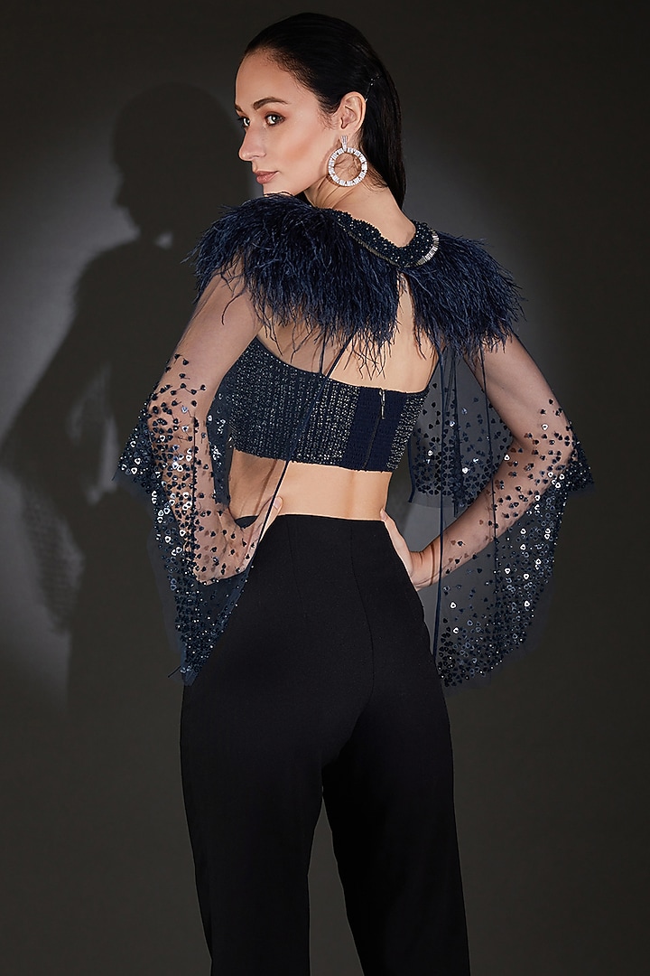 Blue Tulle Crystal Bead Embellished Cape by Rohit Gandhi & Rahul Khanna at Pernia's Pop Up Shop