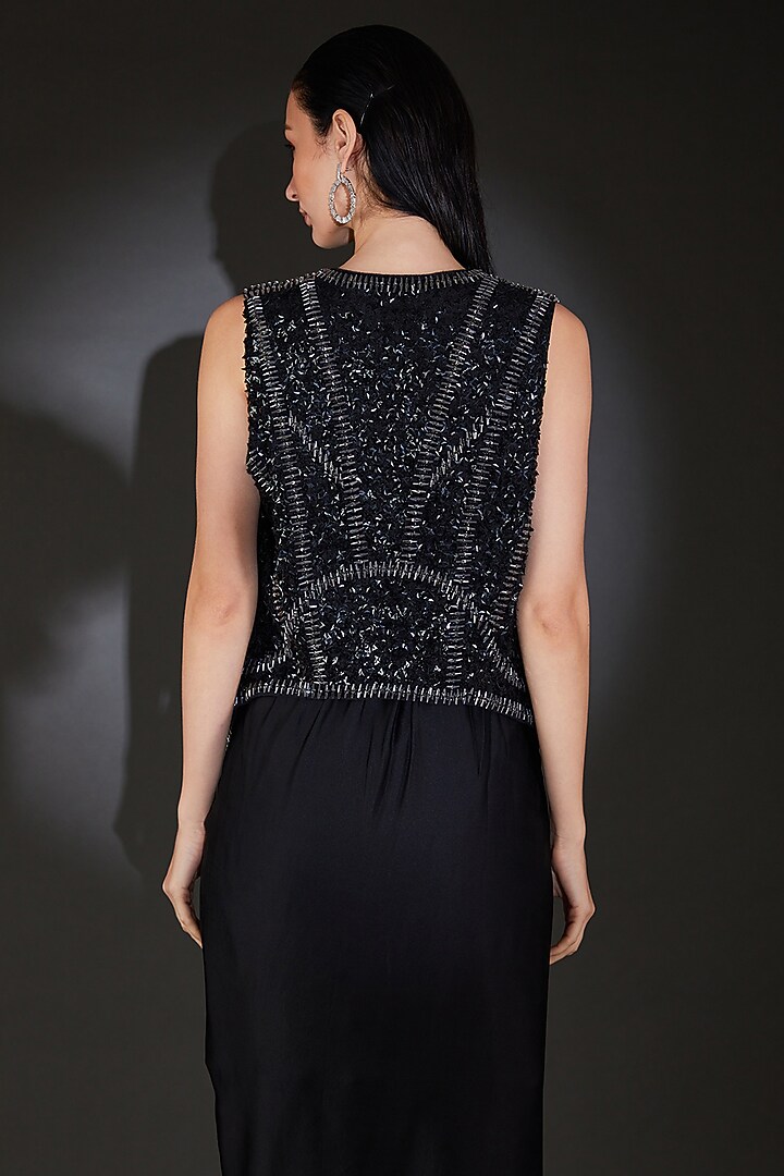 Black Viscose Sequins Embellished Jacket by Rohit Gandhi & Rahul Khanna at Pernia's Pop Up Shop