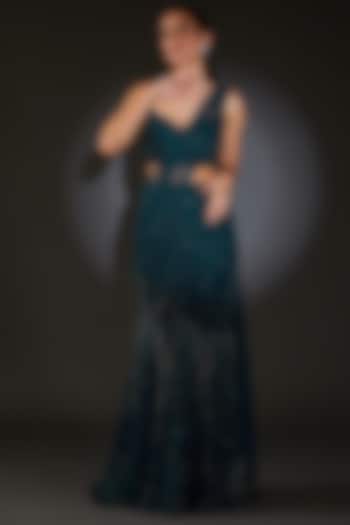 Galaxy Blue Tulle Embroidered Bridal Saree Gown by Rohit Gandhi & Rahul Khanna at Pernia's Pop Up Shop