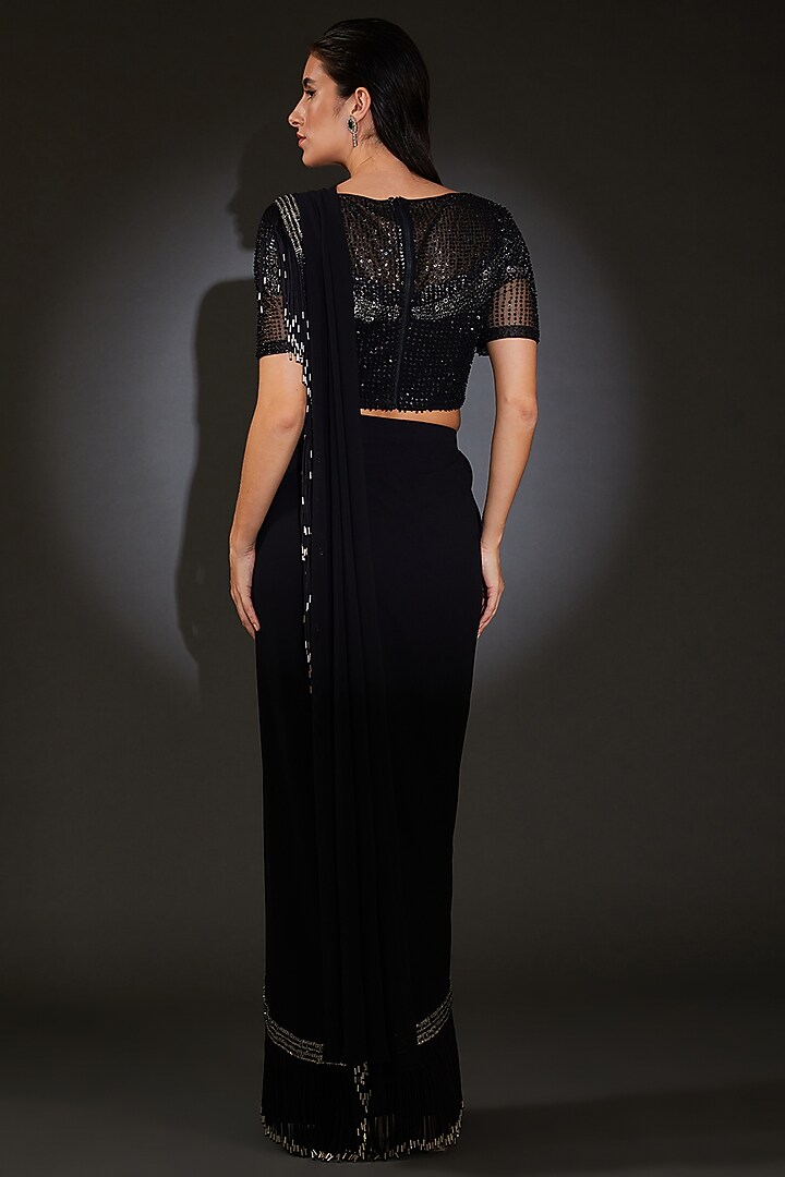 Black Georgette Embellished Reception Saree Set by Rohit Gandhi & Rahul Khanna at Pernia's Pop Up Shop