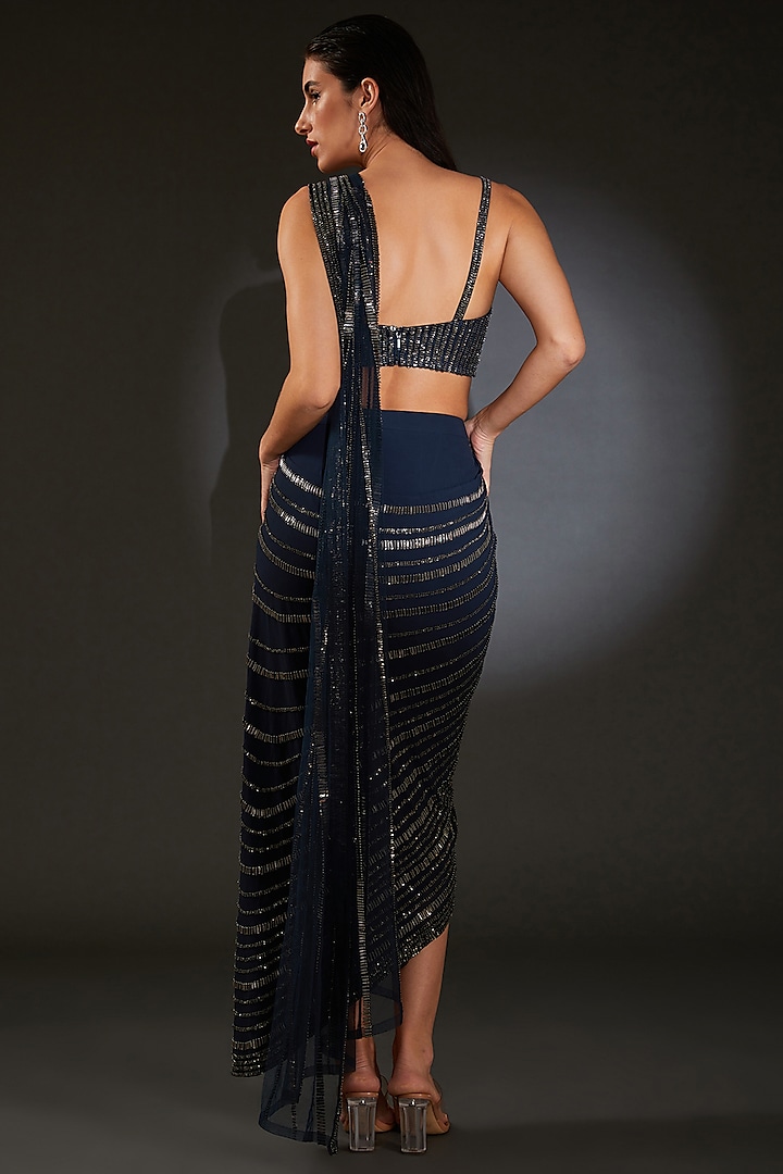 Black Silk Georgette Embroidered Bridal Saree Set by Rohit Gandhi & Rahul Khanna at Pernia's Pop Up Shop