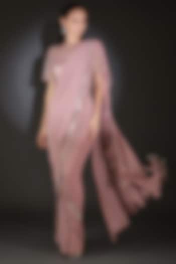 Pink Georgette Tassel Embellished Saree Set by Rohit Gandhi & Rahul Khanna