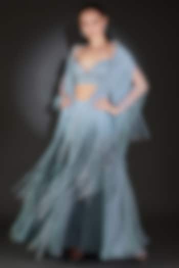 Iris Blue Silk Organza Bridal Lehenga Set by Rohit Gandhi & Rahul Khanna at Pernia's Pop Up Shop