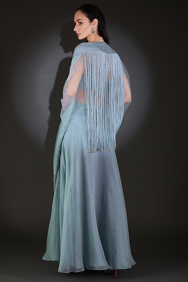 Iris Blue Silk Organza Bridal Lehenga Set by Rohit Gandhi & Rahul Khanna at Pernia's Pop Up Shop