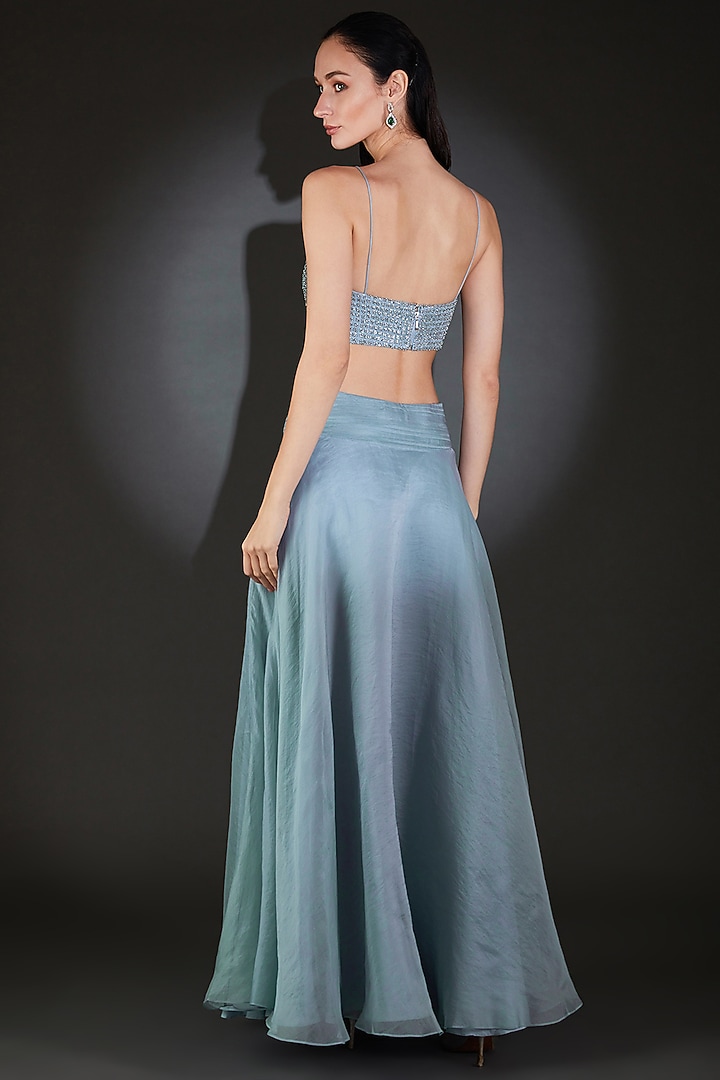 Iris Blue Silk Organza Bridal Lehenga Set by Rohit Gandhi & Rahul Khanna at Pernia's Pop Up Shop