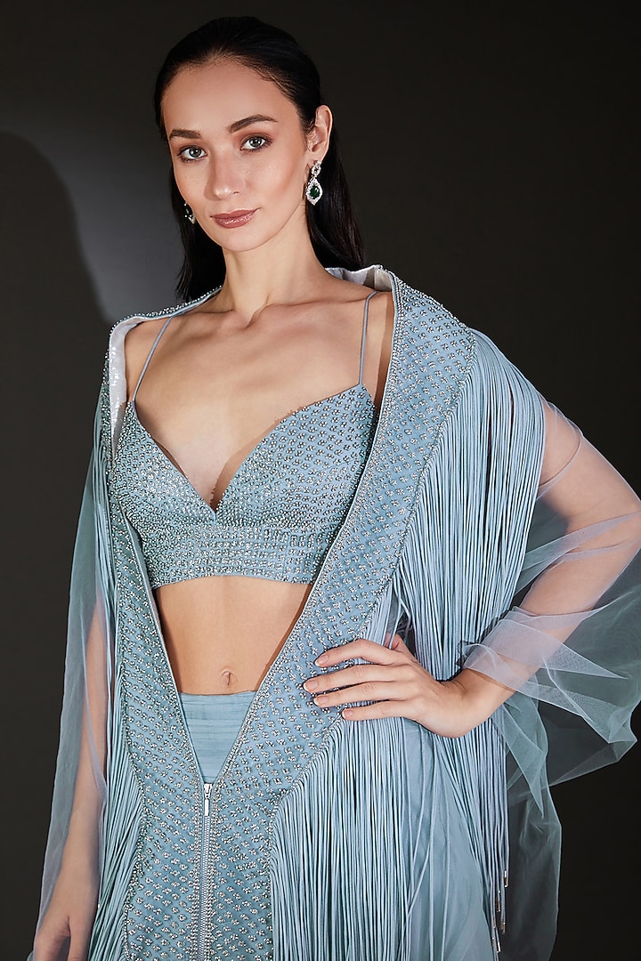 Iris Blue Silk Organza Bridal Lehenga Set by Rohit Gandhi & Rahul Khanna at Pernia's Pop Up Shop