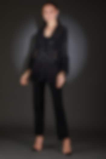 Black Poly Organza Sequins Embroidered Jacket by Rohit Gandhi & Rahul Khanna at Pernia's Pop Up Shop