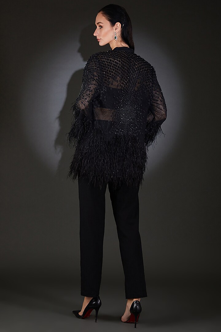 Black Poly Organza Sequins Embroidered Jacket by Rohit Gandhi & Rahul Khanna at Pernia's Pop Up Shop