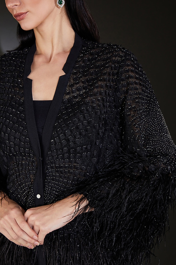 Black Poly Organza Sequins Embroidered Jacket by Rohit Gandhi & Rahul Khanna at Pernia's Pop Up Shop