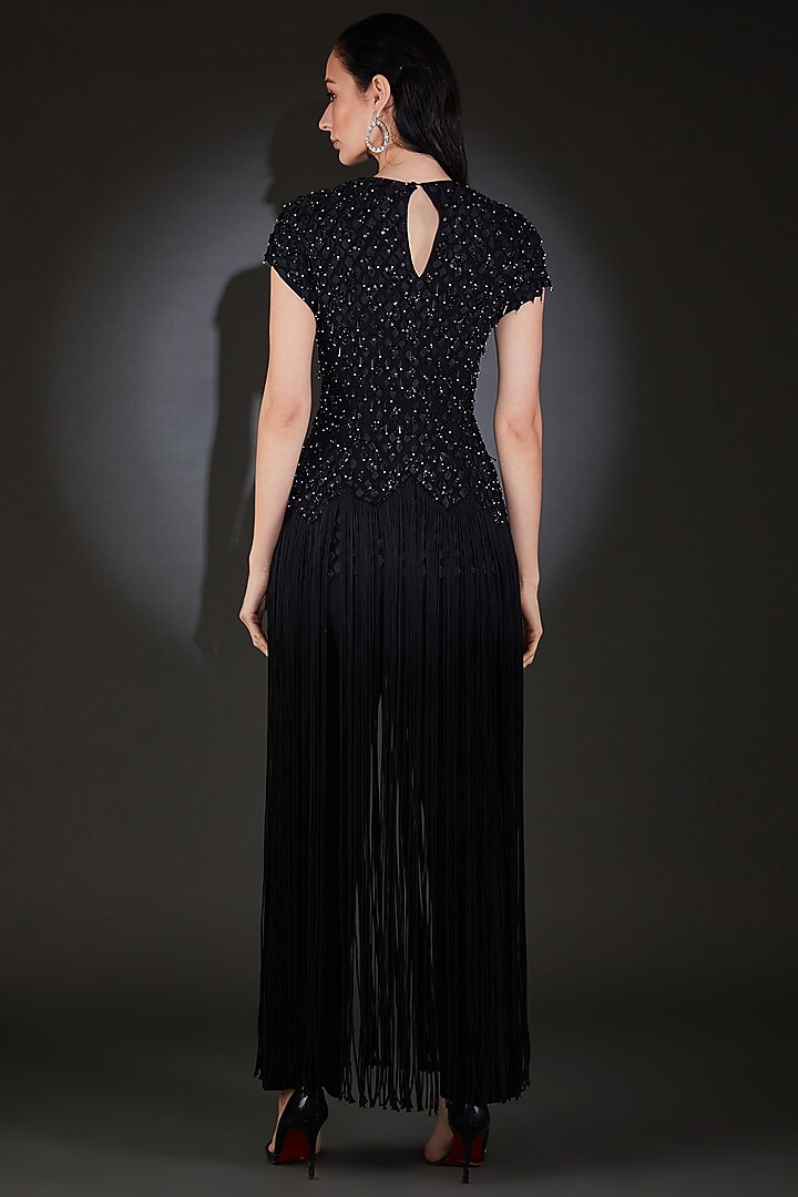 Black Tulle Stellar Fringe Tunic by Rohit Gandhi & Rahul Khanna at Pernia's Pop Up Shop