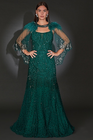 Emerald Tulle Sequin Embellished Gown by Rohit Gandhi & Rahul Khanna