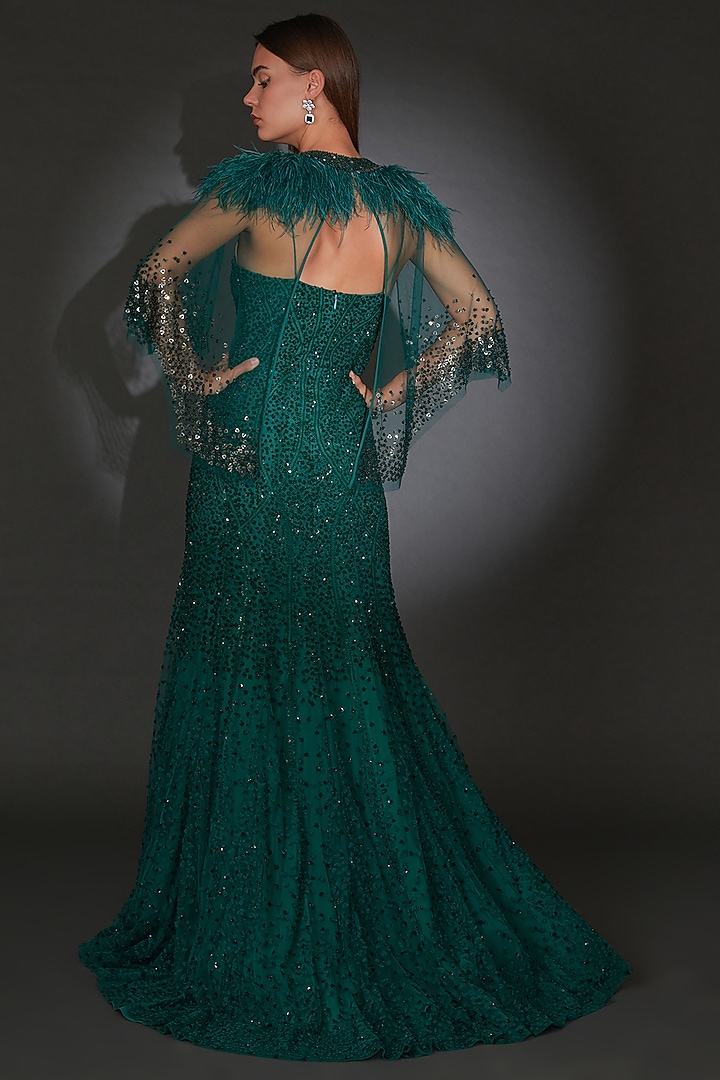 Emerald Tulle Sequin Embellished Bridal Gown by Rohit Gandhi & Rahul Khanna at Pernia's Pop Up Shop