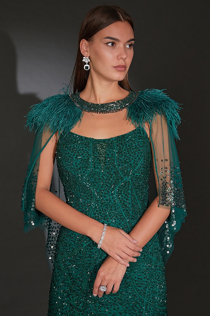 Emerald Tulle Sequin Embellished Bridal Gown by Rohit Gandhi & Rahul Khanna at Pernia's Pop Up Shop