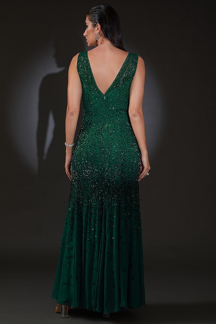 Emerald Green Nylon Viscose Sequins Embroidered Wedding Gown by Rohit Gandhi & Rahul Khanna at Pernia's Pop Up Shop