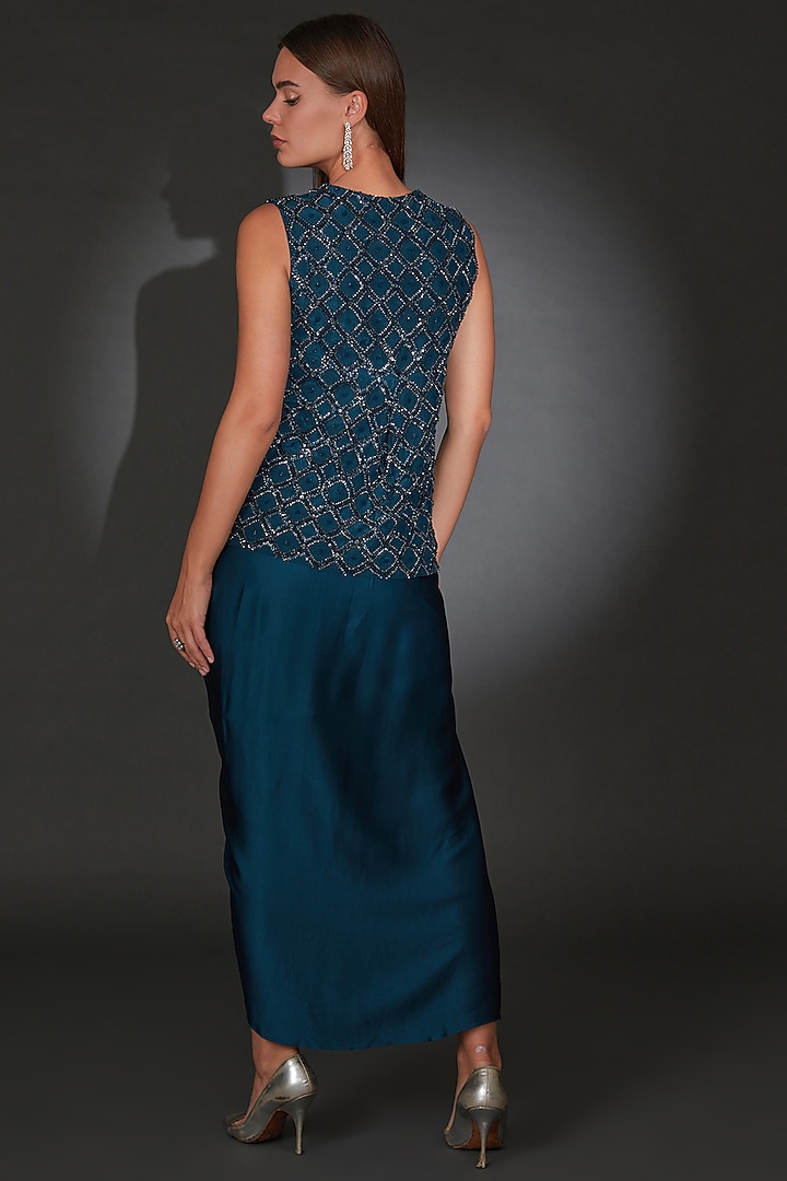 Galaxy Blue Tulle Embellished Jacket Set by Rohit Gandhi & Rahul Khanna at Pernia's Pop Up Shop