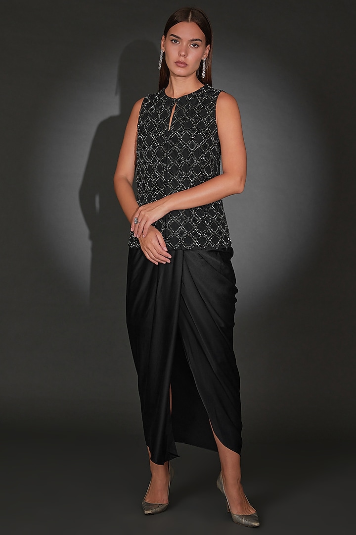 Black Tulle Embellished Jacket Set by Rohit Gandhi & Rahul Khanna at Pernia's Pop Up Shop