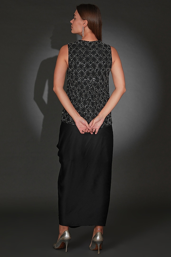Black Tulle Embellished Jacket Set by Rohit Gandhi & Rahul Khanna at Pernia's Pop Up Shop