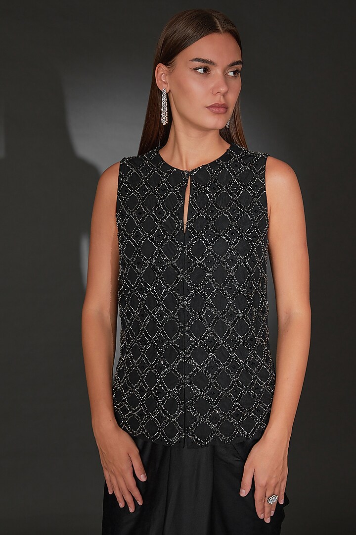 Black Tulle Embellished Jacket Set by Rohit Gandhi & Rahul Khanna at Pernia's Pop Up Shop