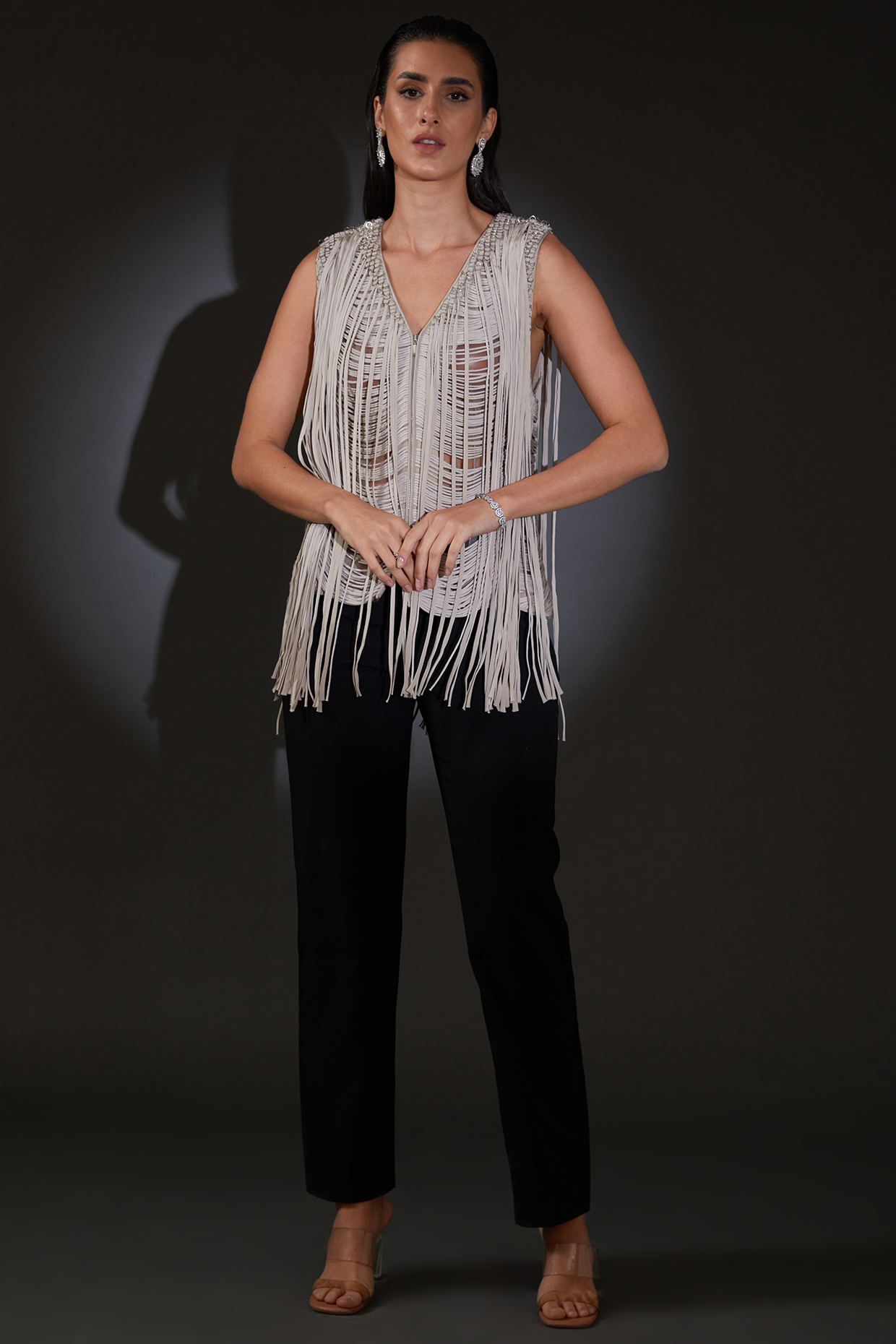 White Viscose Crepe Embroidered Jacket by Rohit Gandhi & Rahul Khanna at Pernia's Pop Up Shop