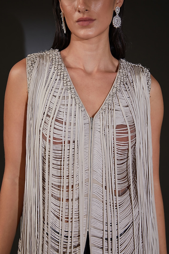 White Viscose Crepe Embroidered Jacket by Rohit Gandhi & Rahul Khanna at Pernia's Pop Up Shop