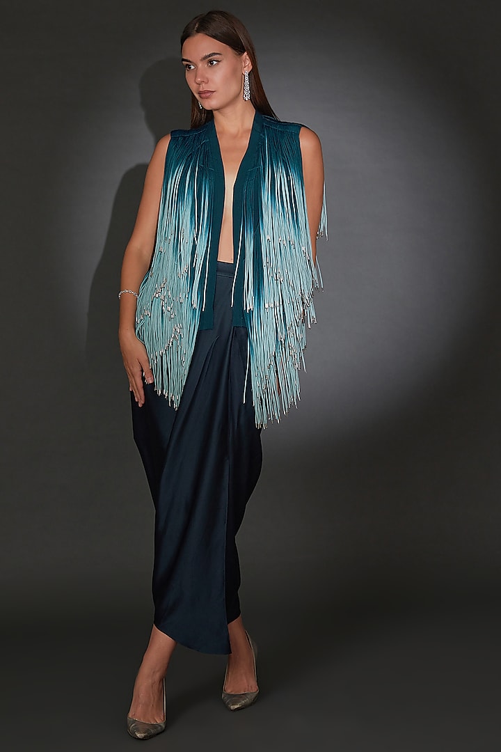 Blue Ombre Crepe Embroidered Jacket Set by Rohit Gandhi & Rahul Khanna at Pernia's Pop Up Shop