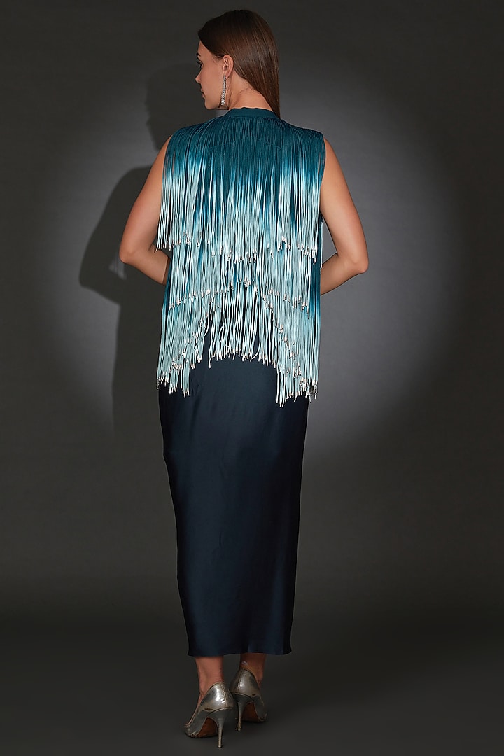 Blue Ombre Crepe Embroidered Jacket Set by Rohit Gandhi & Rahul Khanna at Pernia's Pop Up Shop