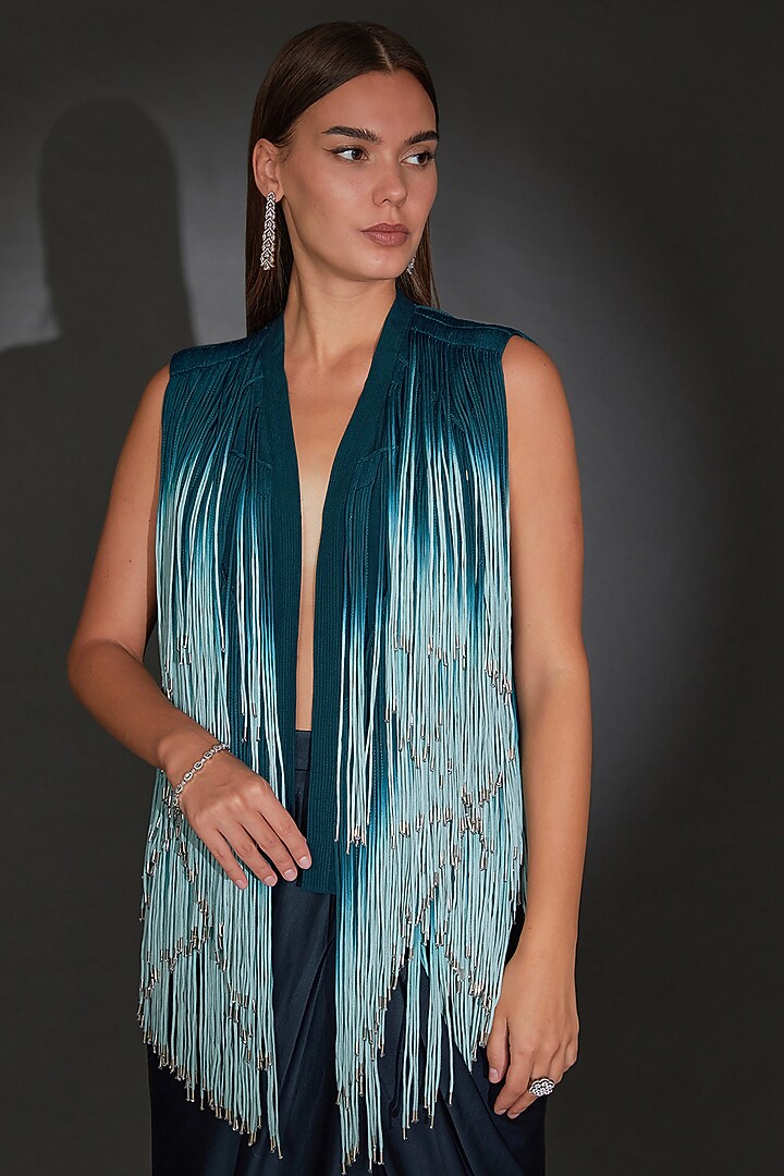 Blue Ombre Crepe Embroidered Jacket Set by Rohit Gandhi & Rahul Khanna at Pernia's Pop Up Shop