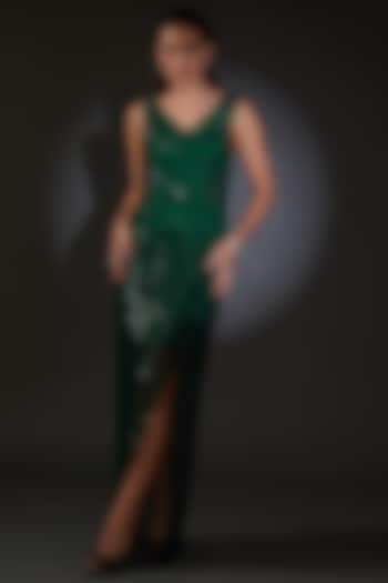 Emerald Green Tulle Sequins Embroidered Wedding Gown by Rohit Gandhi & Rahul Khanna at Pernia's Pop Up Shop