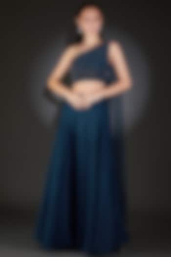 Galaxy Blue Viscose Beads & Sequins Embroidered Flared Wedding Lehenga Set by Rohit Gandhi & Rahul Khanna at Pernia's Pop Up Shop