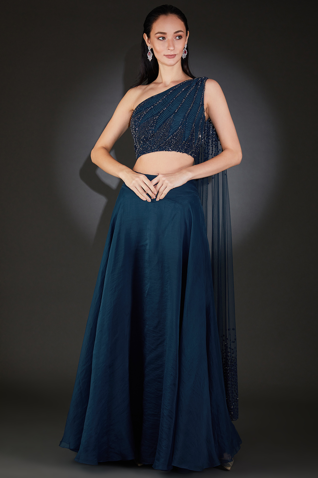 Galaxy Blue Viscose Beads & Sequins Embroidered Flared Wedding Lehenga Set by Rohit Gandhi & Rahul Khanna at Pernia's Pop Up Shop