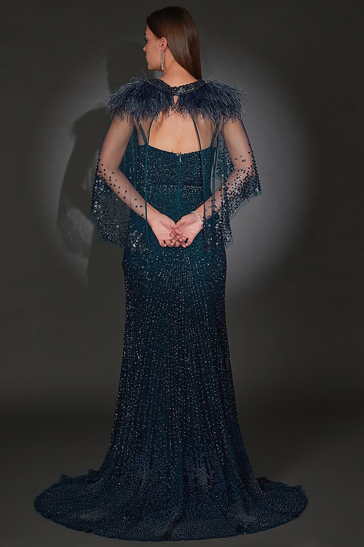 Galaxy Blue Tulle Embroidered Bridal Gown by Rohit Gandhi & Rahul Khanna at Pernia's Pop Up Shop