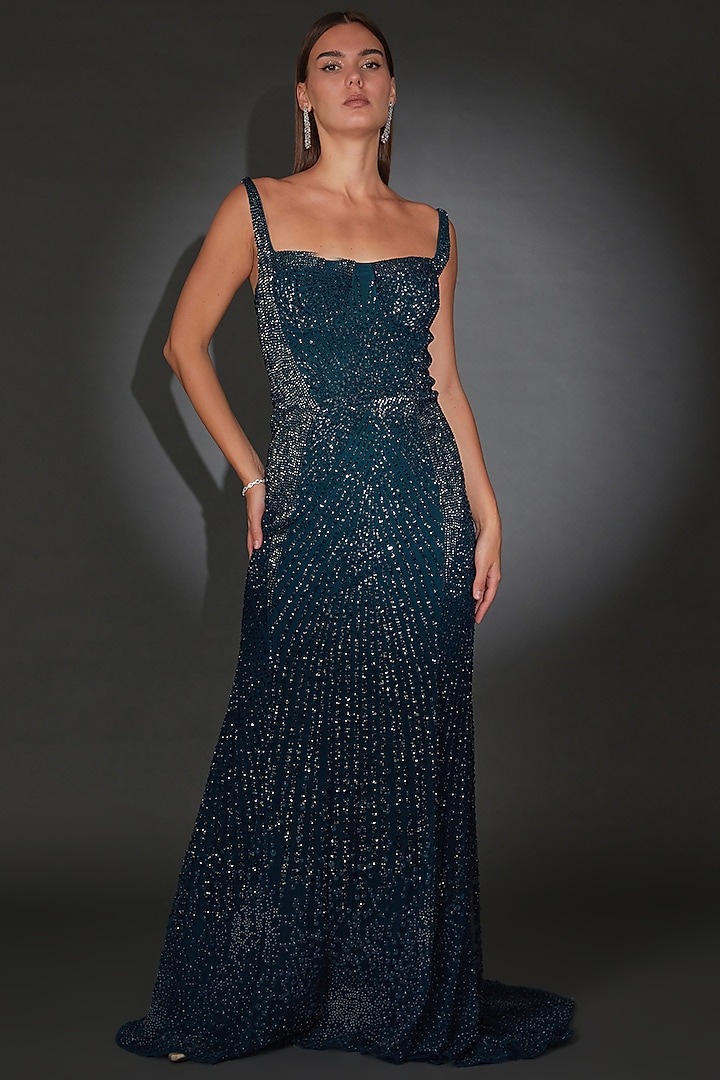 Galaxy Blue Tulle Embroidered Bridal Gown by Rohit Gandhi & Rahul Khanna at Pernia's Pop Up Shop