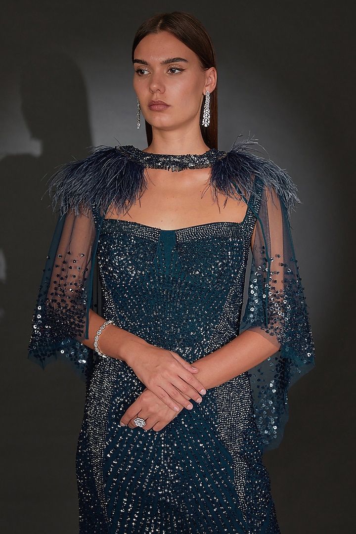 Galaxy Blue Tulle Embroidered Bridal Gown by Rohit Gandhi & Rahul Khanna at Pernia's Pop Up Shop