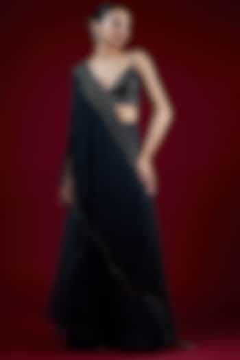 Navy Blue Silk Organza Crystal Embellished Bridal Lehenga Set by Rohit Gandhi & Rahul Khanna at Pernia's Pop Up Shop