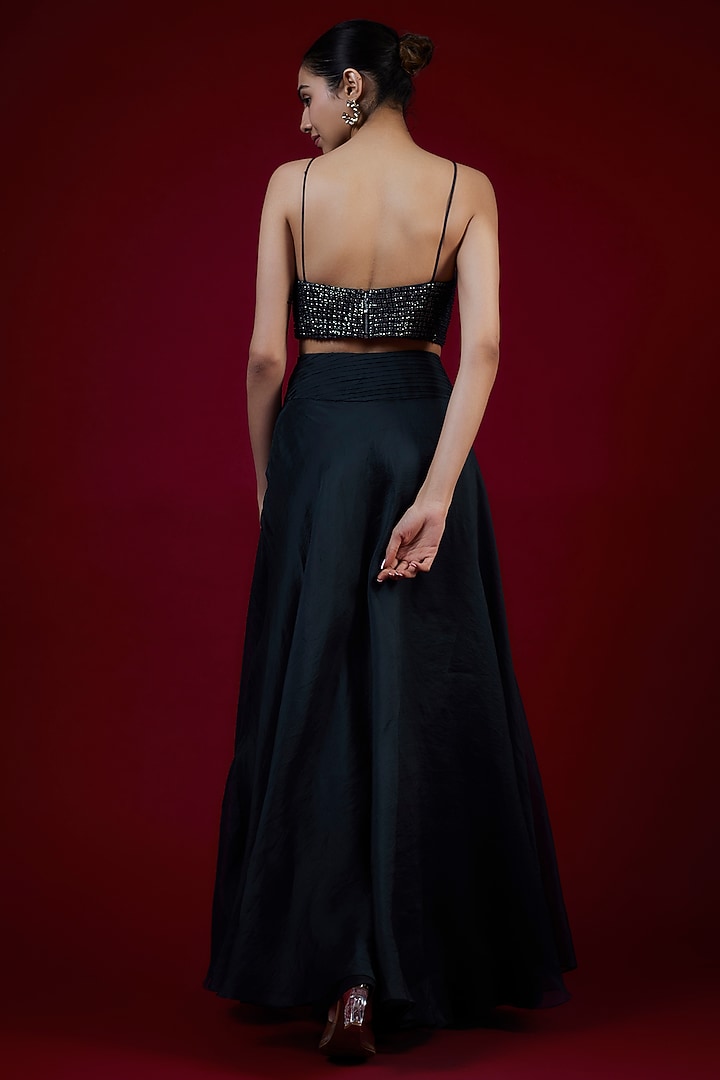 Navy Blue Silk Organza Crystal Embellished Bridal Lehenga Set by Rohit Gandhi & Rahul Khanna at Pernia's Pop Up Shop