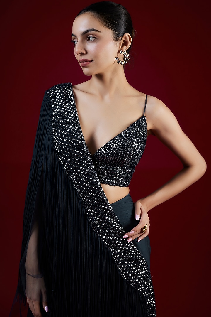Navy Blue Silk Organza Crystal Embellished Bridal Lehenga Set by Rohit Gandhi & Rahul Khanna at Pernia's Pop Up Shop