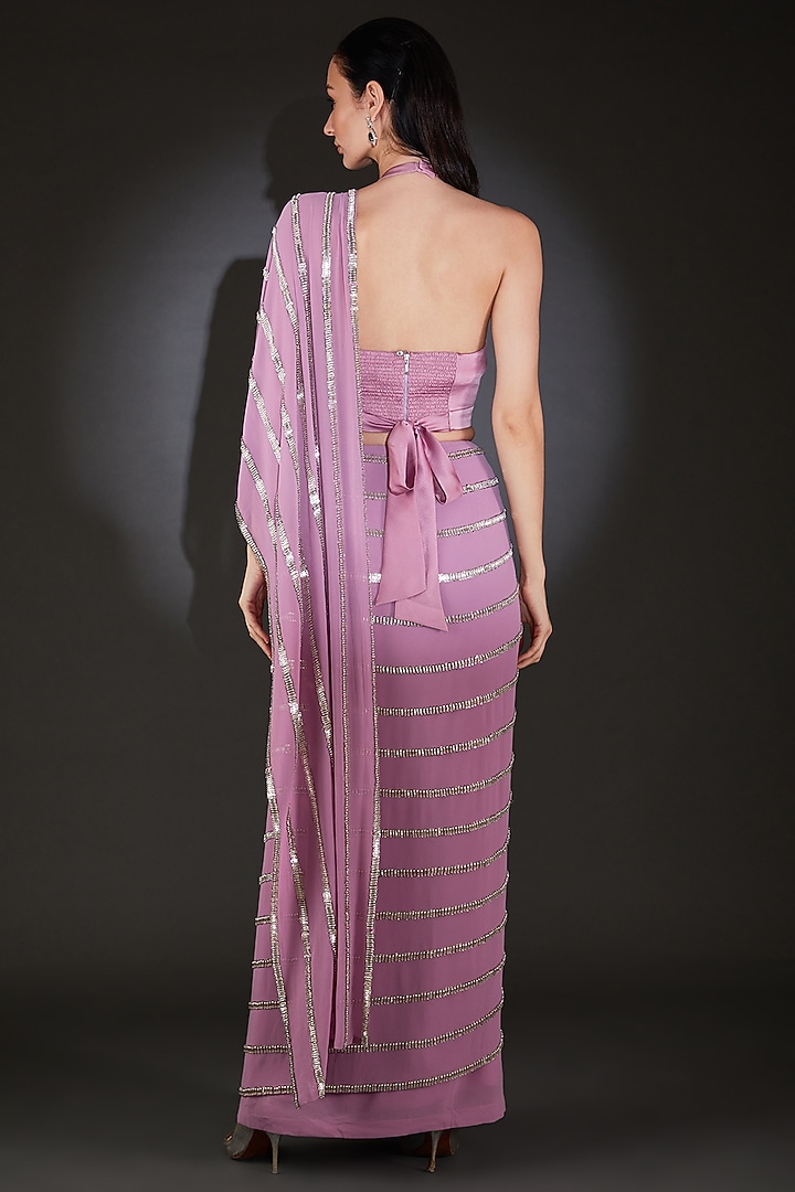 Purple Nylon Metallic & Beads Embellished Reception Saree Set by Rohit Gandhi & Rahul Khanna at Pernia's Pop Up Shop