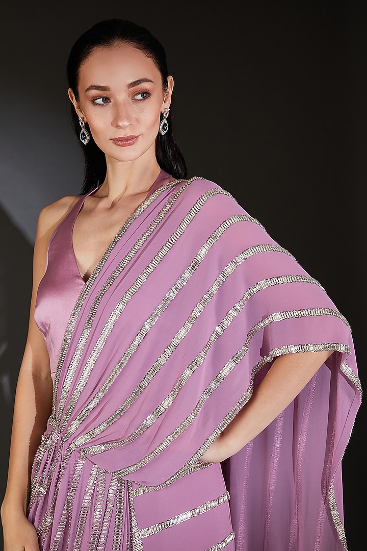 Purple Nylon Metallic & Beads Embellished Reception Saree Set by Rohit Gandhi & Rahul Khanna at Pernia's Pop Up Shop