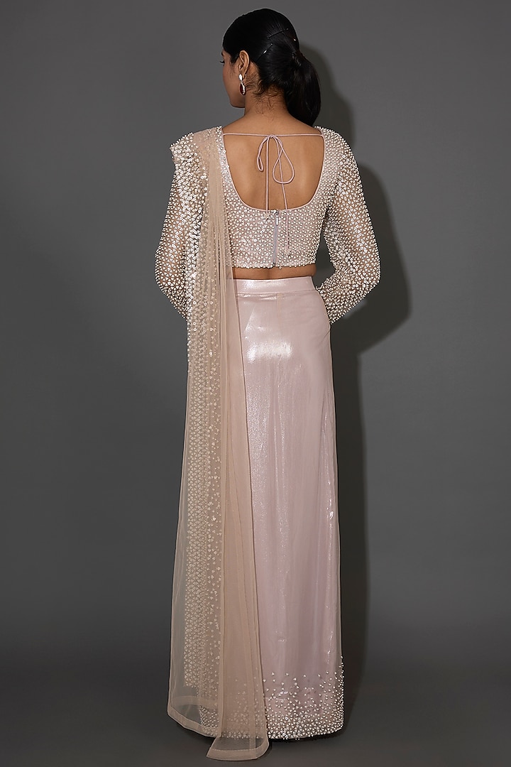 Sandstone Tulle Embroidered Reception Saree Set by Rohit Gandhi & Rahul Khanna at Pernia's Pop Up Shop