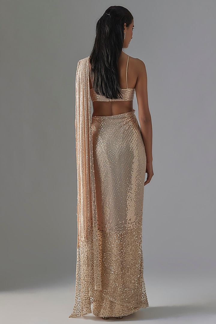 Light Pink Tulle Sequins Embellished Reception Saree Set by Rohit Gandhi & Rahul Khanna at Pernia's Pop Up Shop