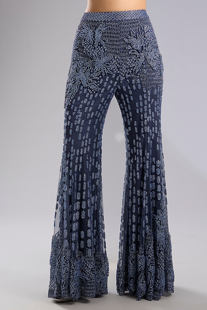 Deep Twilight Blue Tulle Embellished Jacket Set by Rohit Gandhi & Rahul Khanna at Pernia's Pop Up Shop