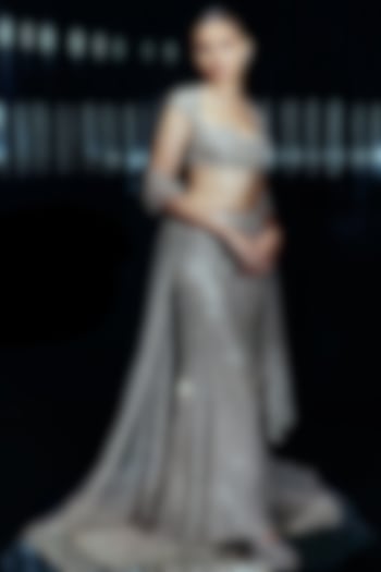 Silver Tulle & Lame Sequins Embellished Bridal Lehenga Set by Rohit Gandhi & Rahul Khanna at Pernia's Pop Up Shop