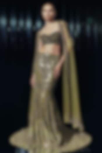 Olive Stone Tulle & Lame Embellished Bridal lehenga for 22 Lehenga Set by Rohit Gandhi & Rahul Khanna at Pernia's Pop Up Shop