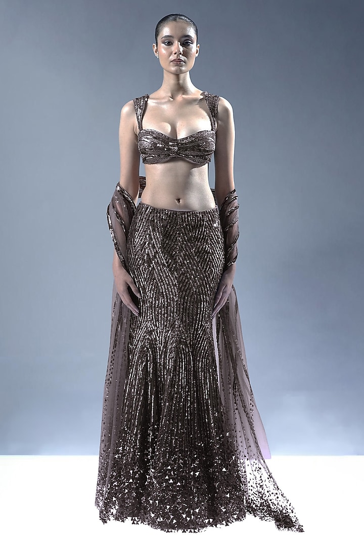 Black Tulle Embellished Bridal Lehenga Set by Rohit Gandhi & Rahul Khanna at Pernia's Pop Up Shop