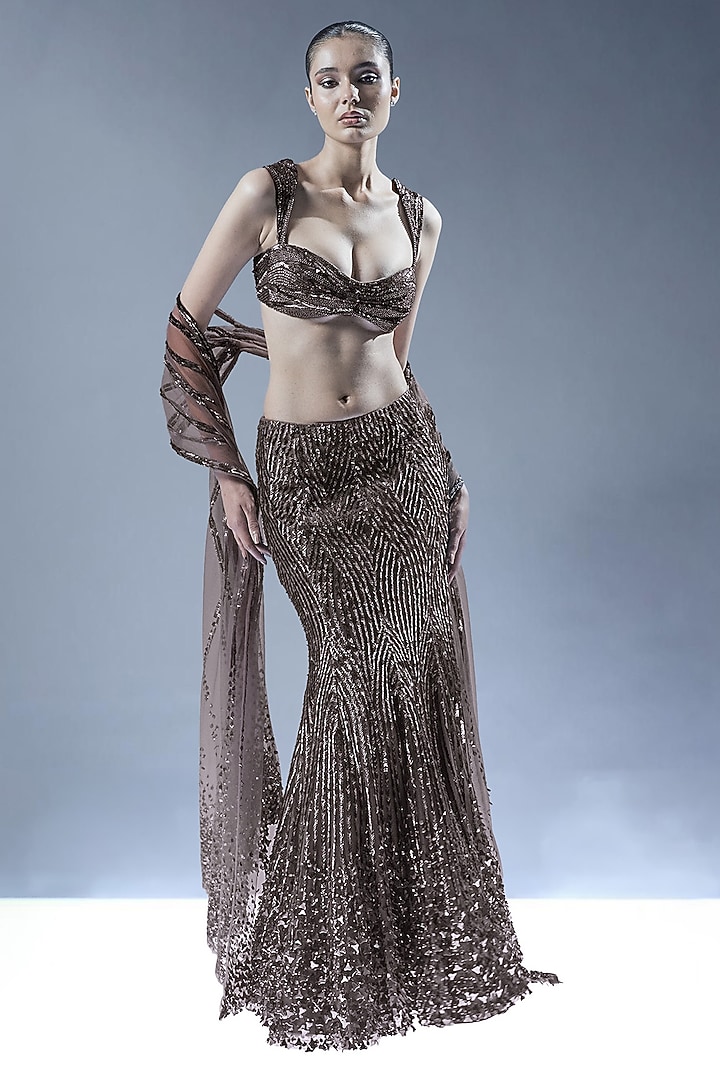 Black Tulle Embellished Bridal Lehenga Set by Rohit Gandhi & Rahul Khanna at Pernia's Pop Up Shop