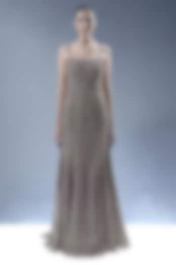 Gunmetal Tulle Hand Embellished Strappy Bridal Gown by Rohit Gandhi & Rahul Khanna at Pernia's Pop Up Shop