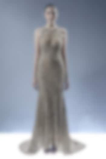 Antique Silver Tulle Sequins Embellished Mermaid Bridal Gown by Rohit Gandhi & Rahul Khanna at Pernia's Pop Up Shop