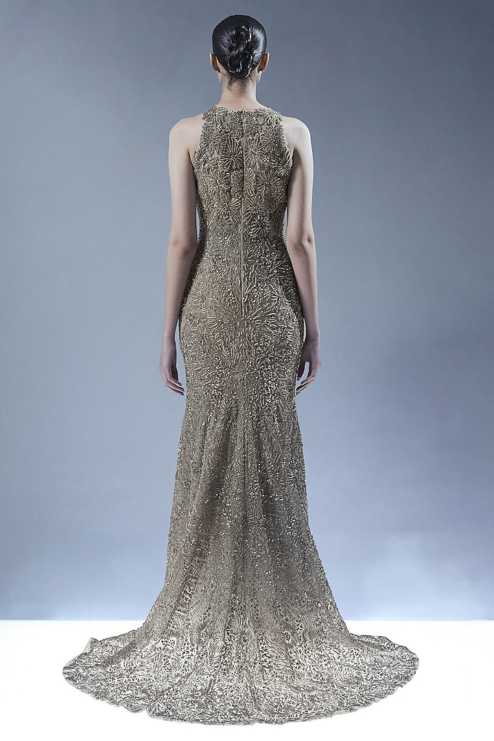 Antique Silver Tulle Sequins Embellished Mermaid Bridal Gown by Rohit Gandhi & Rahul Khanna at Pernia's Pop Up Shop