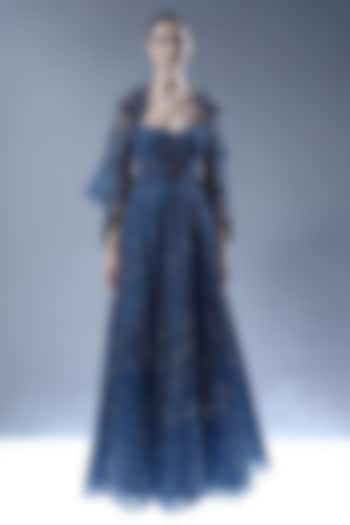 Marble Blue Tulle Sequins Embellished Corset Bridal Gown by Rohit Gandhi & Rahul Khanna at Pernia's Pop Up Shop